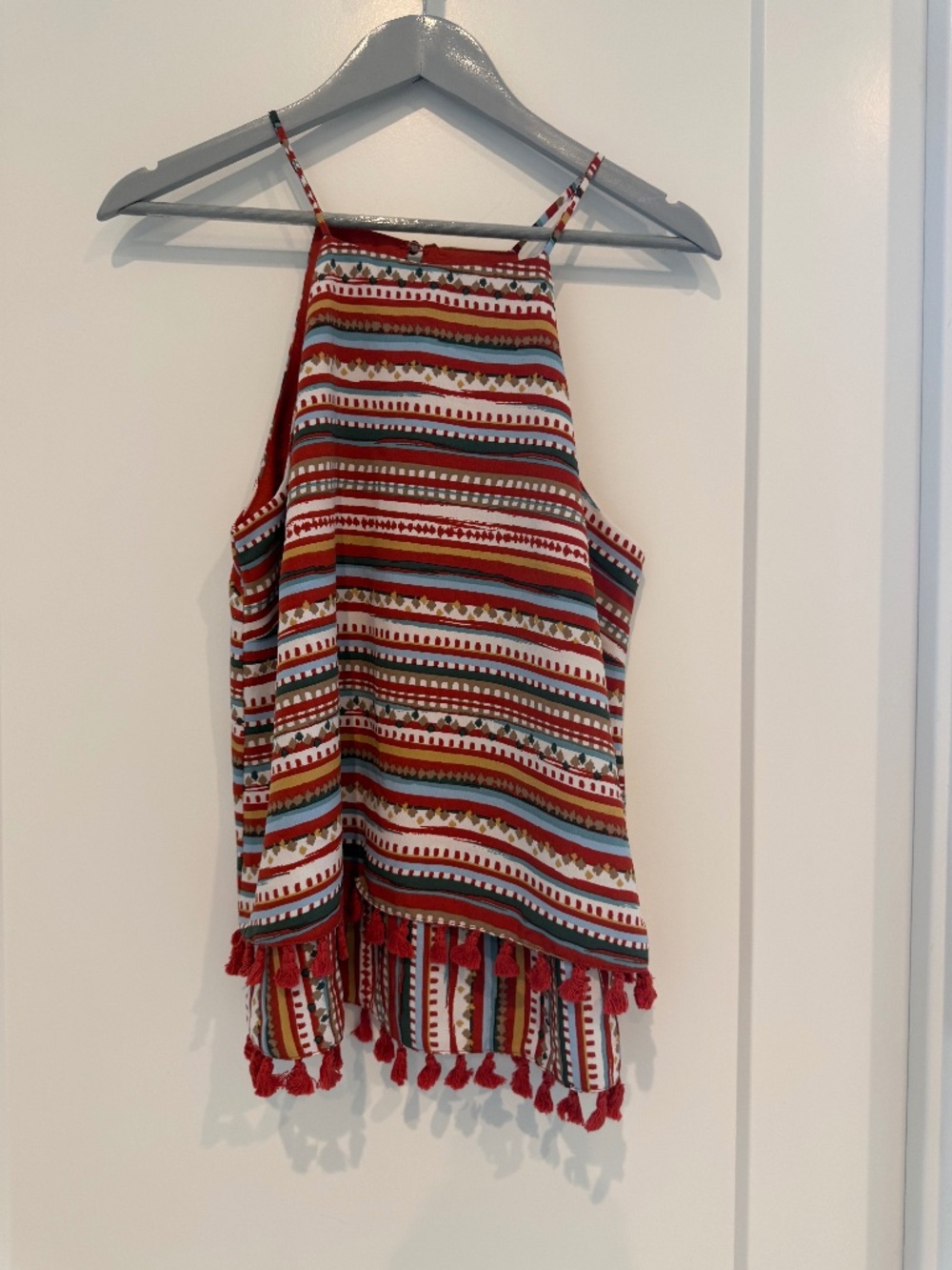 Anthropologie Sunday in Brooklyn Low High Fringe Top Striped Medium Sleeveless